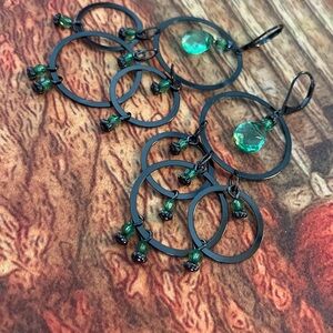 Joan Rivers Classics Collection Black and Green Dangle Hoop Earrings